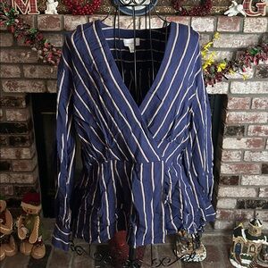 Topshop long sleeve peplum striped blouse